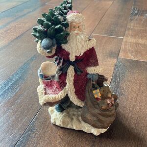 Vintage Home interior Santa figurine carrying toy bag and tree 8 inches tall Chr
